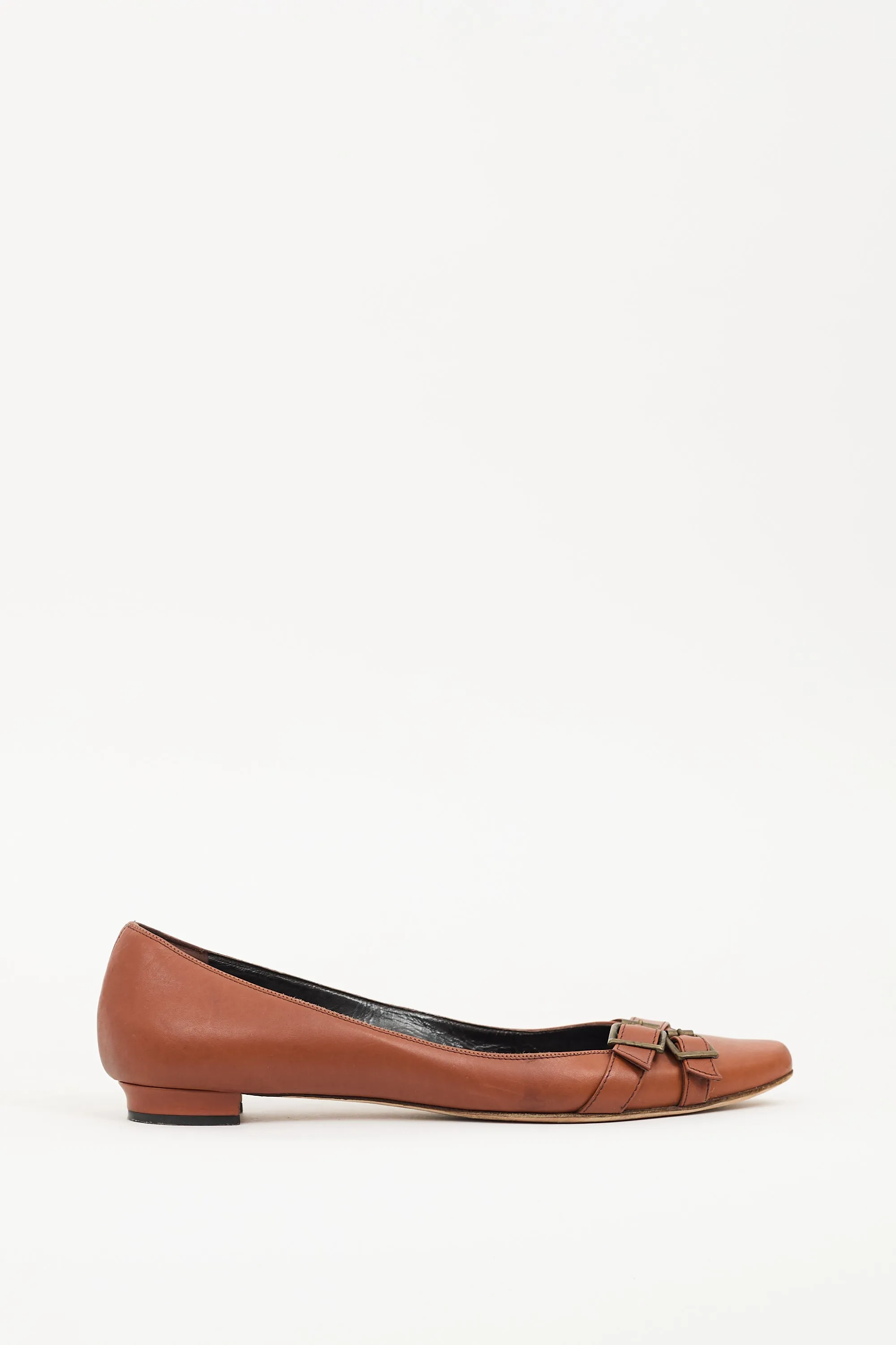 Brown Leather Buckle Flat
